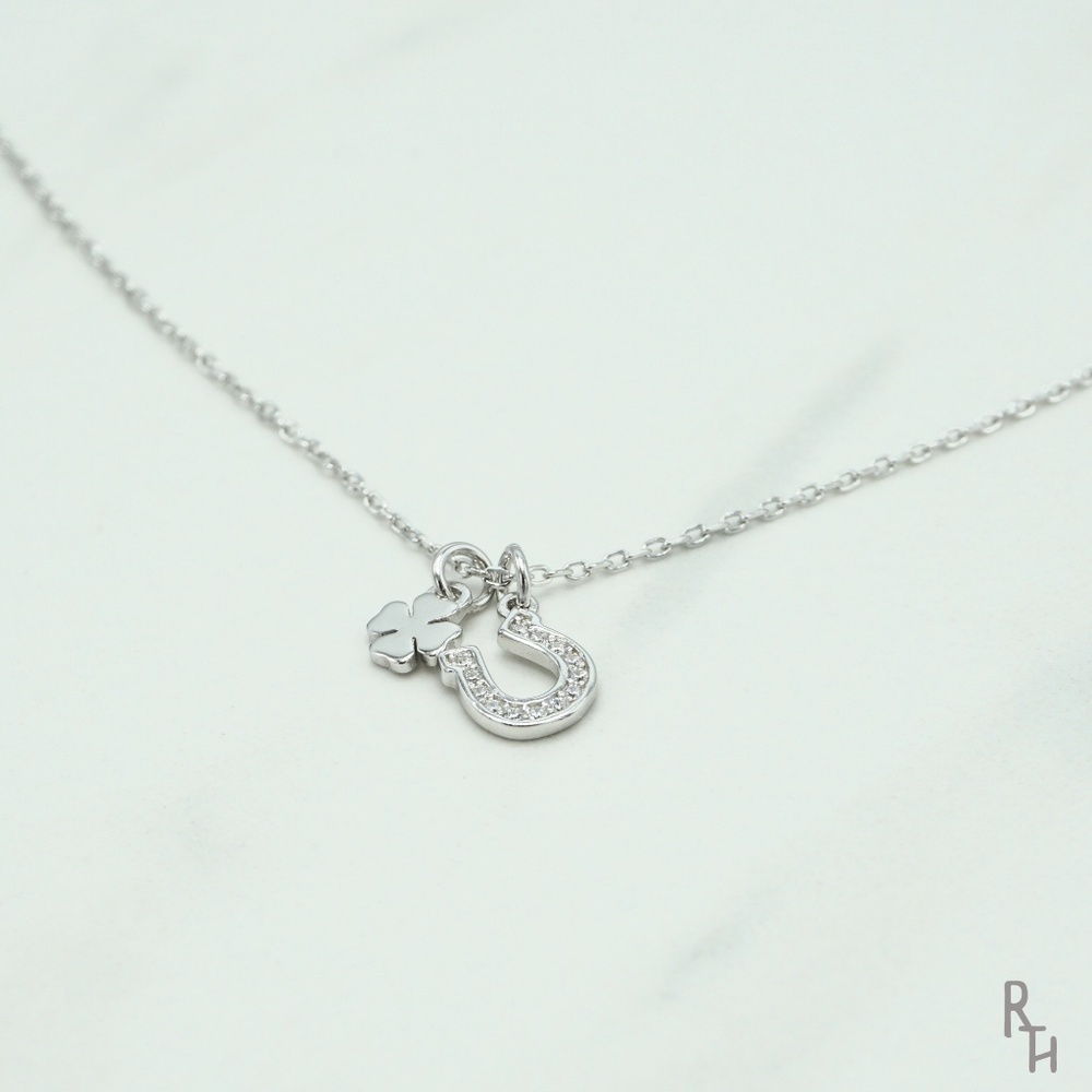 Silver Lucky Horseshoe Shamrock Necklace | 925 - Picture 1 of 2